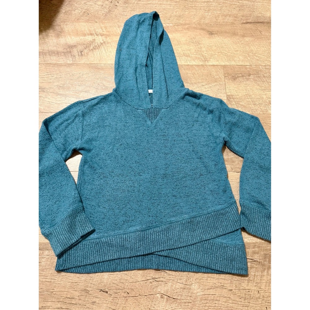 Xersion Girl's Pullover Hoodie Teal Heather Crossover Hem Sweatshirt Size S 7/8